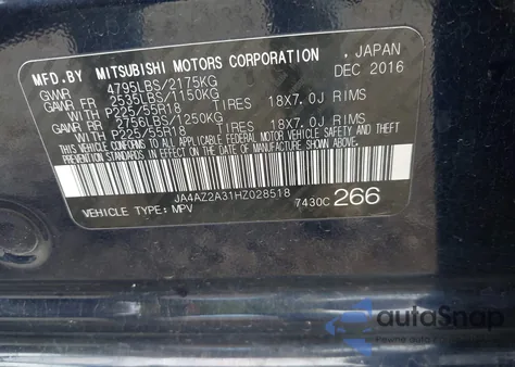 2017 Mitsubishi Outlander Es из США, поврежденный, VIN JA4AZ2A31HZ028518